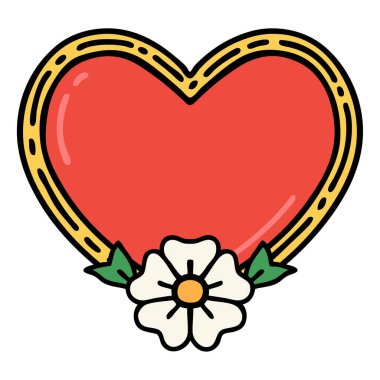 Dövme geleneksel kalp ve çiçek stilinde.