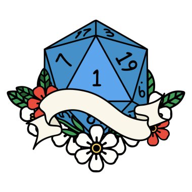 Retro Dövme Biçimi Doğal bir d20 zar atma