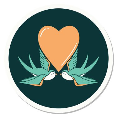 Dövme çıkartması geleneksel kırlangıçlar ve kalp şeklinde.