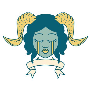 Retro Dövme Biçimi ağlayarak karakter yüzünü kaydırma pankartıyla kaplıyor