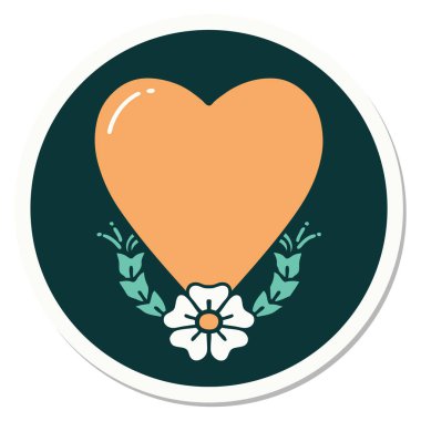 Geleneksel bir kalp ve çiçek stiliyle dövme çıkartması.