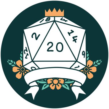 Doğal 20 kritik vuruş D20 zarının simgesi