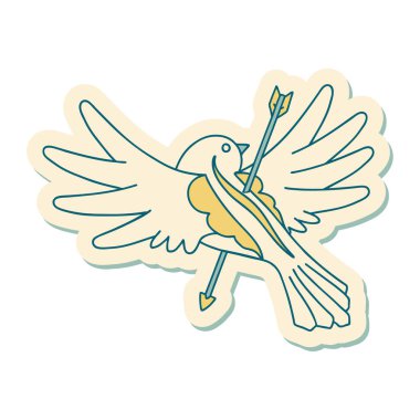 Okla delinmiş güvercin stili dövme çıkartması.