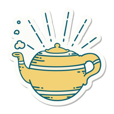 Dövme stili buharlı çaydanlık çıkartması.