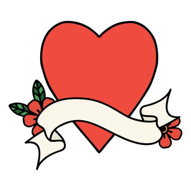 Geleneksel dövmeli bir kalp sancağıyla