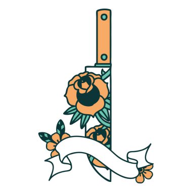 Hançer ve çiçekli geleneksel dövme.