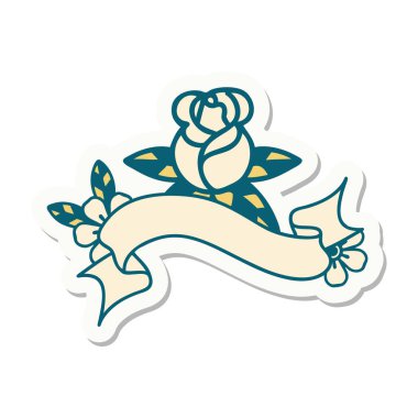 Tek bir gül sancağına sahip dövme stili çıkartması