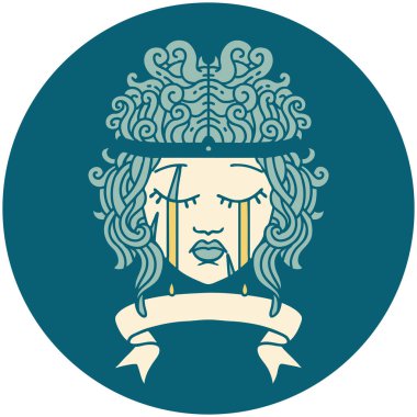 Retro Dövme Tarzı Ağlayan Sancaklı Barbar İnsan