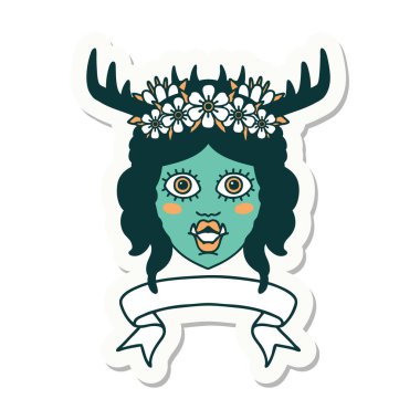 Afişi olan bir ork Druid karakter yüzü etiketi