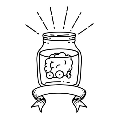 Siyah çizgili parşömen dövmeli beyin kavanozda