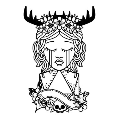 Siyah ve Beyaz Dövme Çizim Biçimi ağlayan insan Druid ve bir d20 ruloyla