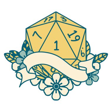 Retro Dövme Biçimi Doğal bir d20 zar atma