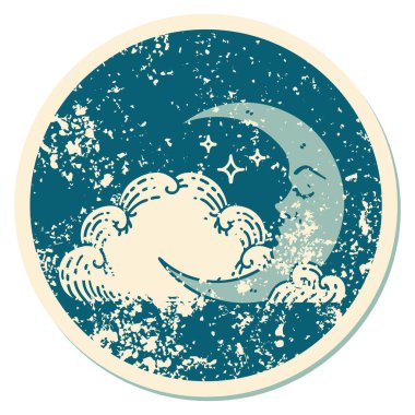 Hilal ay ve bulutların sembolik dövmeli görüntüsü