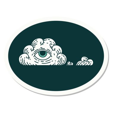 Her şeyi gören bir göz bulutunun geleneksel stiliyle dövme çıkartması.