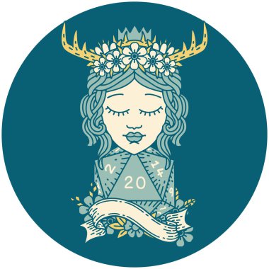 Retro Dövme Tarzı Doğal 20 zarlı İnsan Druid