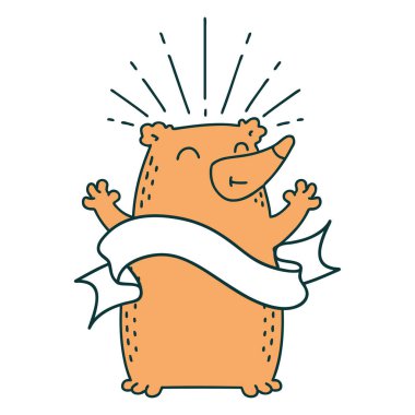 Dövme stili mutlu ayı dövmeli parşömen.