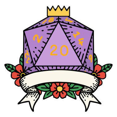 Retro Dövme Biçimi Doğal 20 kritik vuruş D20 zar atma