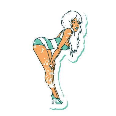 Yüzme kostümlü bir kızın sembolik dövmeli görüntüsü