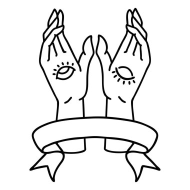 Geleneksel siyah çizgili dövmeli mistik eller