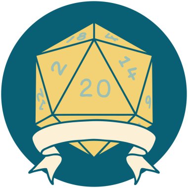 Retro Dövme Biçimi Doğal 20 kritik vuruş D20 zar atma