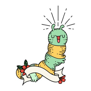 Dövme stili mutlu tırtıl parşömeni.