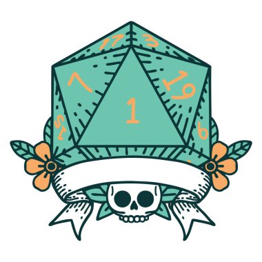 Retro Dövme Biçimi Doğal bir d20 zar atma