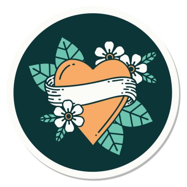 Geleneksel kalp ve bayrak stiliyle dövme çıkartması