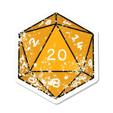 Doğal 20 D20 zarının grunge sticker 'ı