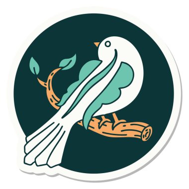 Geleneksel stil dövmeli, daldaki bir kuş.