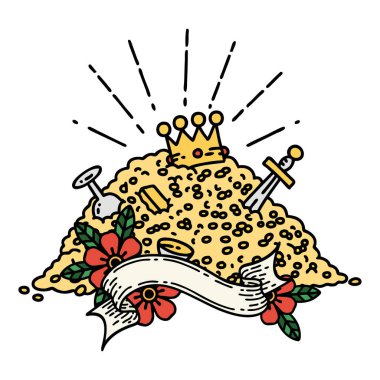 Dövme stili altın yığını ile parşömen afişi