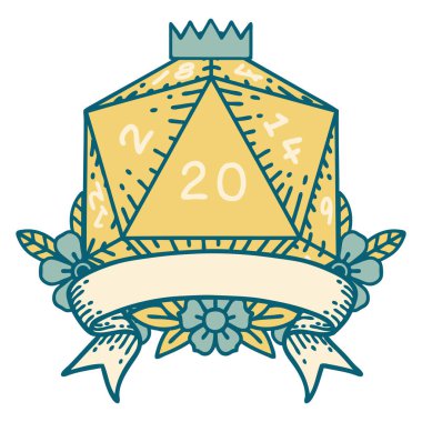 Retro Dövme Biçimi Doğal 20 kritik vuruş D20 zar atma