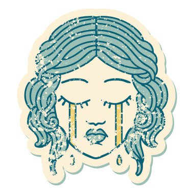 İkonik ıstıraplı dövme stili kadın yüzü ağlaması.