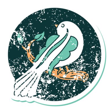 Bir daldaki kuşun sembolik dövmeli görüntüsü