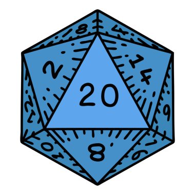 Retro Dövme Biçimi Doğal 20 D20 zar atma