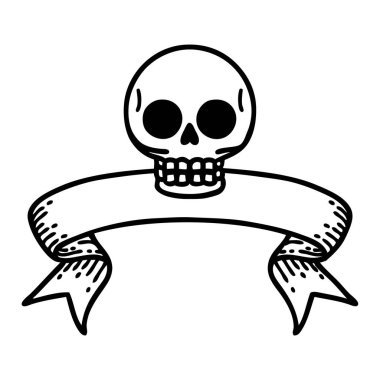 Kafatası dövmeli geleneksel siyah çizgi dövmesi.