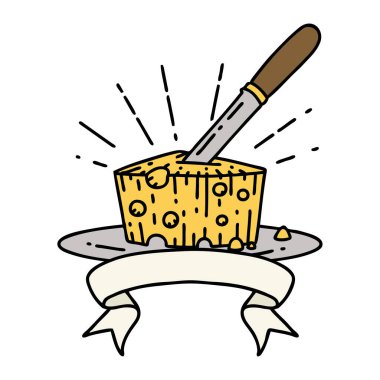 Dövme tarzı peynir tabağıyla parşömen afişi