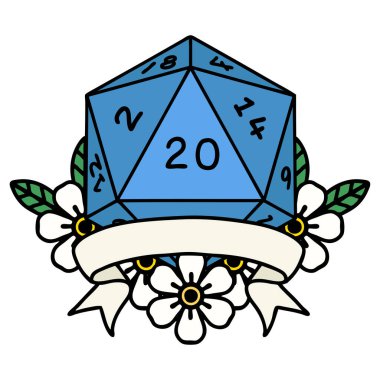 Retro Dövme Biçimi Doğal 20 kritik vuruş D20 zar atma