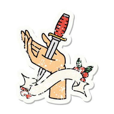 Elinde hançer bayrağı olan eski bir etiket.