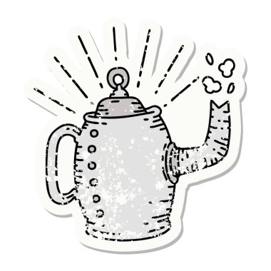 Dövme stili eski bir çıkartma Eski kahve demliği buharı