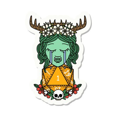 Hüzünlü yarı ork bir Druid karakterinin çıkartması.