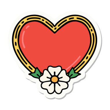 Geleneksel bir kalp ve çiçek stiliyle dövme çıkartması.