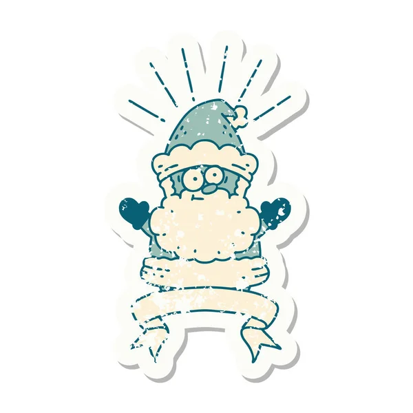 Worn Old Sticker Tattoo Style Santa Claus Christmas Character — Stock Vector