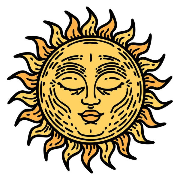 Tattoo Traditional Style Sun — Stock Vector