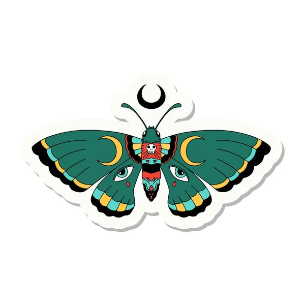 Autocollant Tatouage Dans Style Traditionnel Papillon Nuit — Image vectorielle