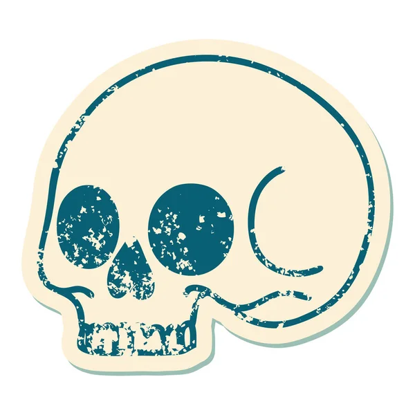 頭蓋骨の象徴的なステッカータトゥースタイルのイメージ — ストックベクタ