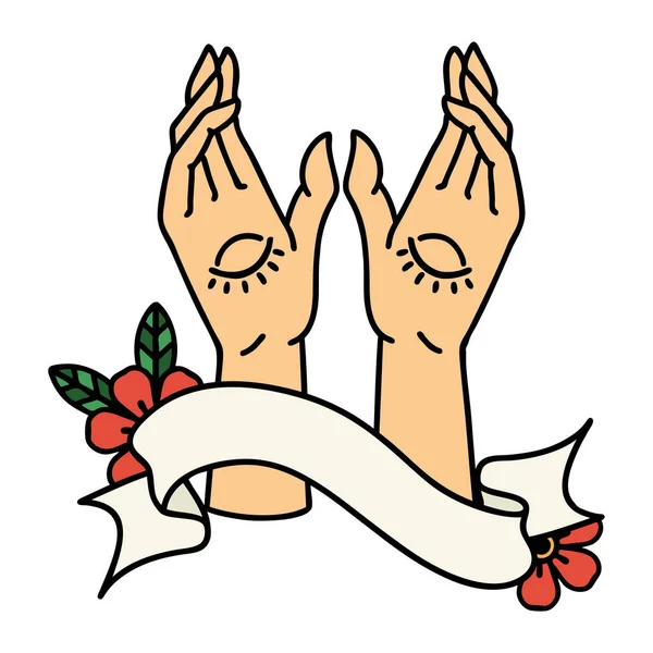 伝統的なタトゥーに神秘的な手のバナー — ストックベクタ