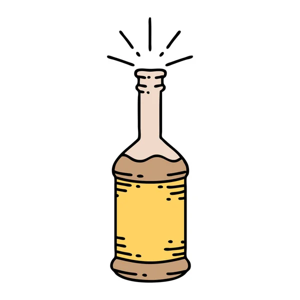 Ilustración Una Botella Cerveza Estilo Tradicional Tatuaje — Archivo Imágenes Vectoriales
