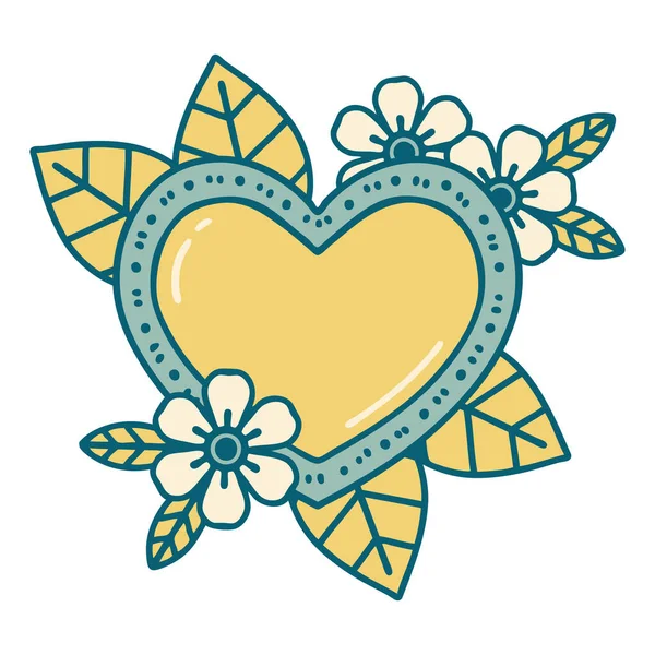 Icónica Imagen Estilo Tatuaje Corazón Botánico — Vector de stock