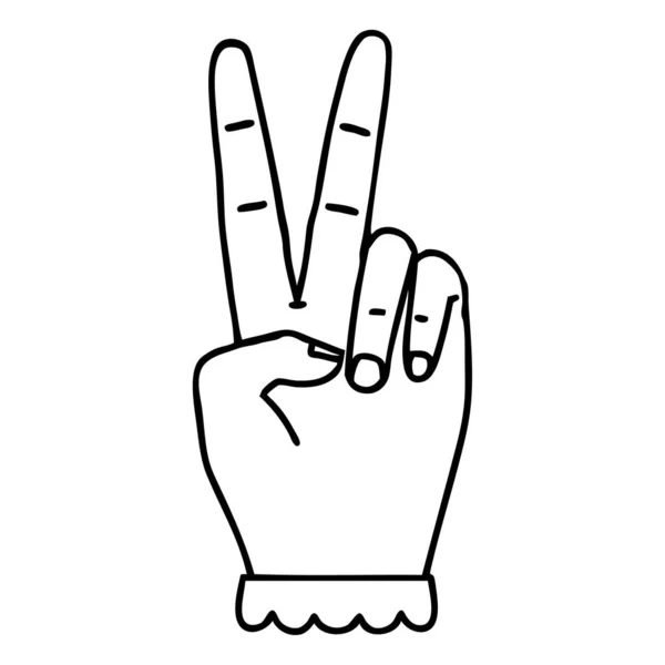 Czarno Biały Tatuaż Linework Styl Pokojowy Symbol Dwa Palec Ręka — Wektor stockowy