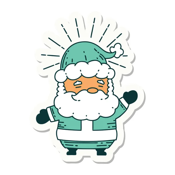 Autocollant Style Tatouage Santa Claus Personnage Noël — Image vectorielle